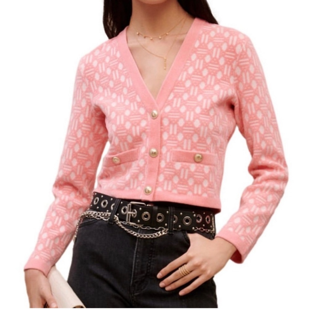 Maje Pink jacquard cardigan size 1 small